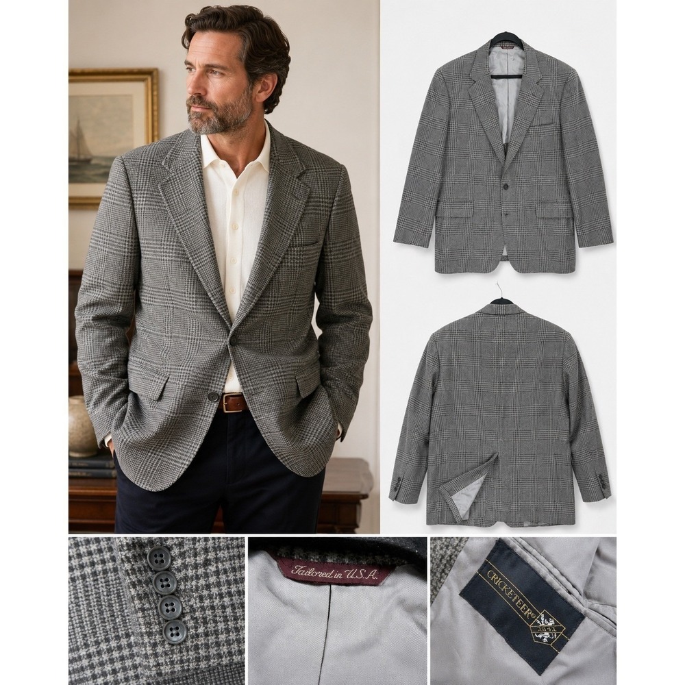 Cricketeer Blazer Mens Grey Glen Plaid Good Tailored USA Wool Sport Coat‎